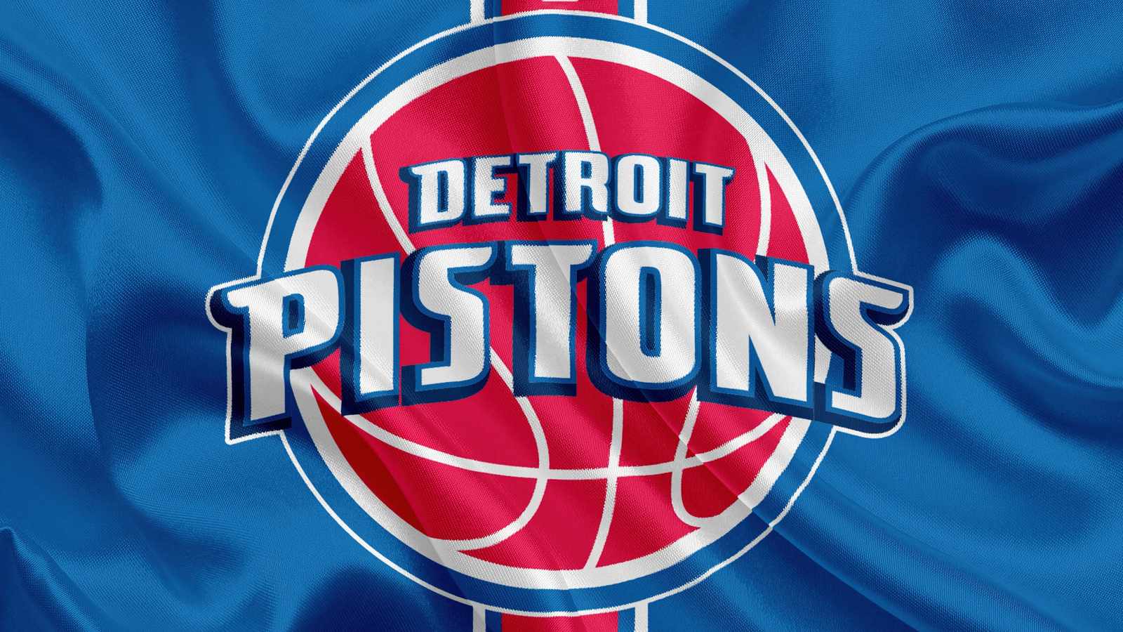 The official Detroit Pistons basketball team logo centered on a blue fabric background