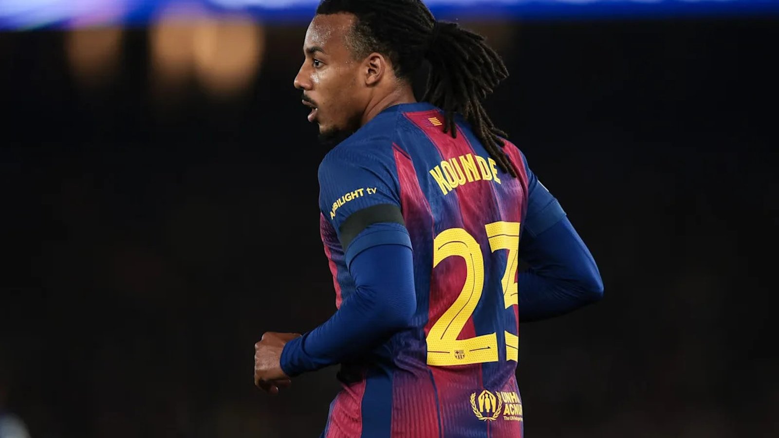 Jules Koundé wearing the FC Barcelona jersey during a professional football match