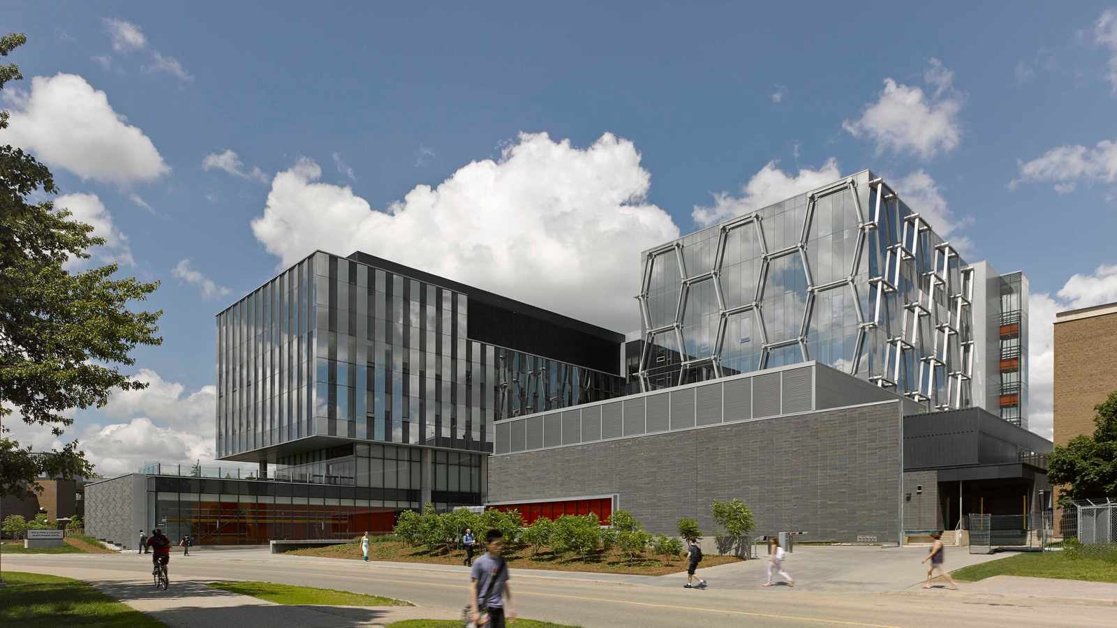 Modern glass and steel architecture of the Mike and Ophelia Lazaridis Quantum-Nano Centre building