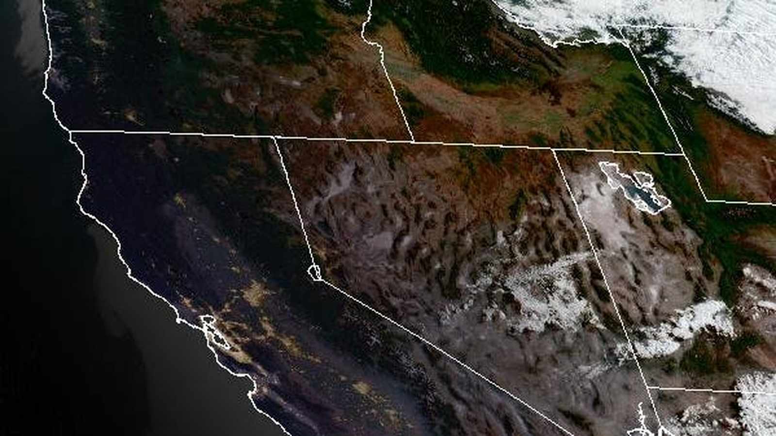 Satellite imagery showing the California coastline and surrounding tectonic fault zone geography