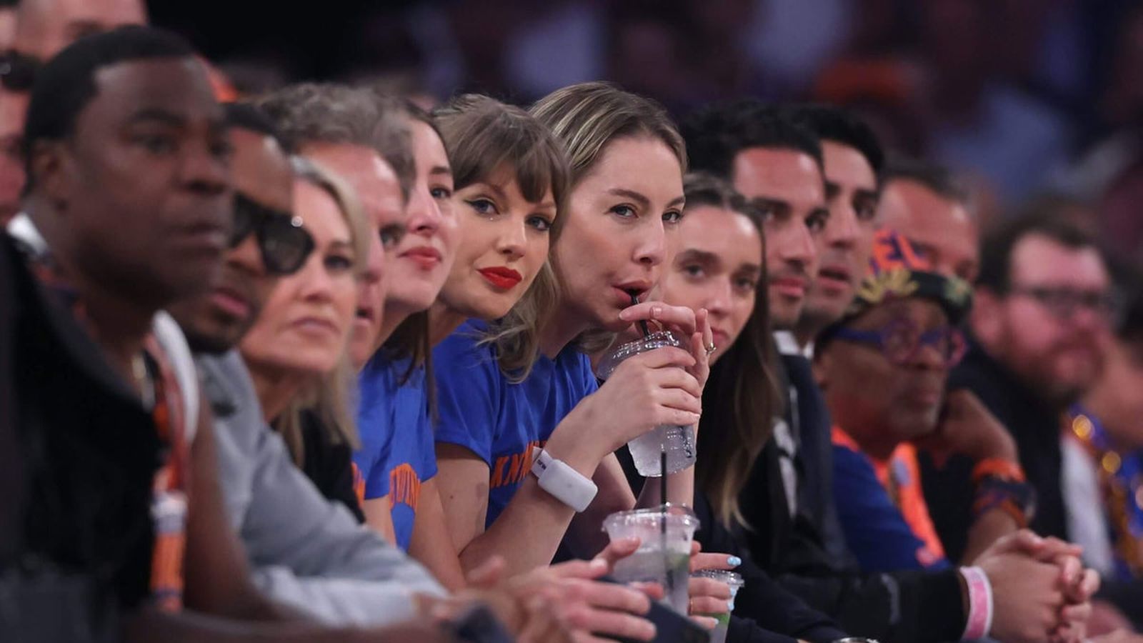 Taylor Swift sitting in the crowd at a New York Knicks basketball game