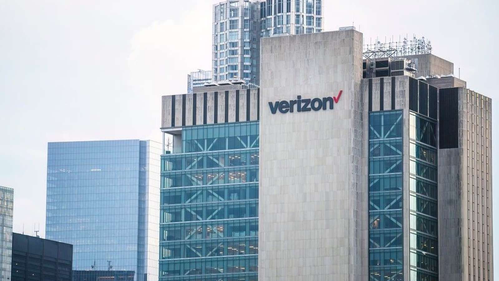 The Verizon corporate headquarters building featuring the company logo on a concrete facade