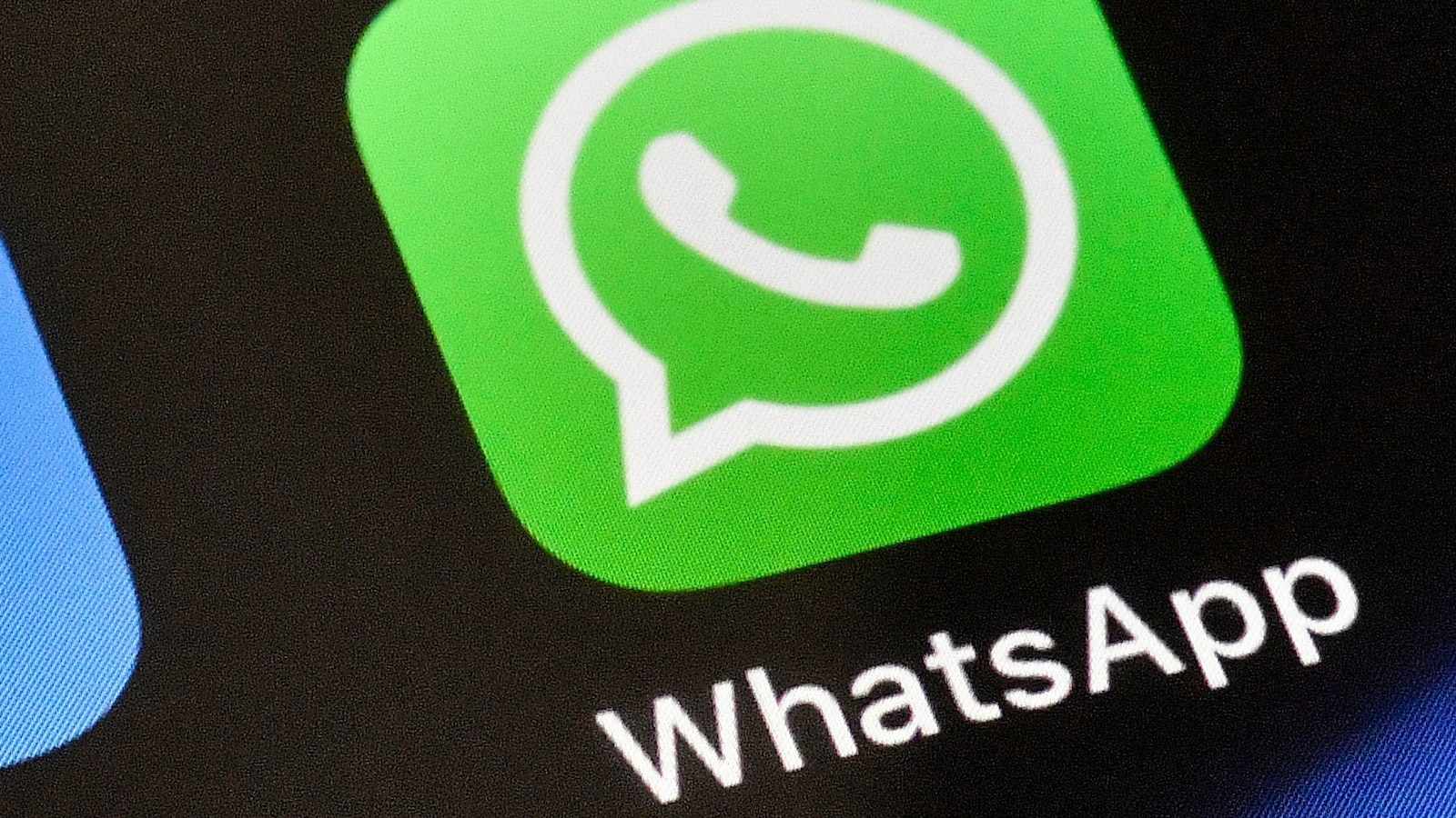 The green and white WhatsApp logo displayed on a dark smartphone screen background