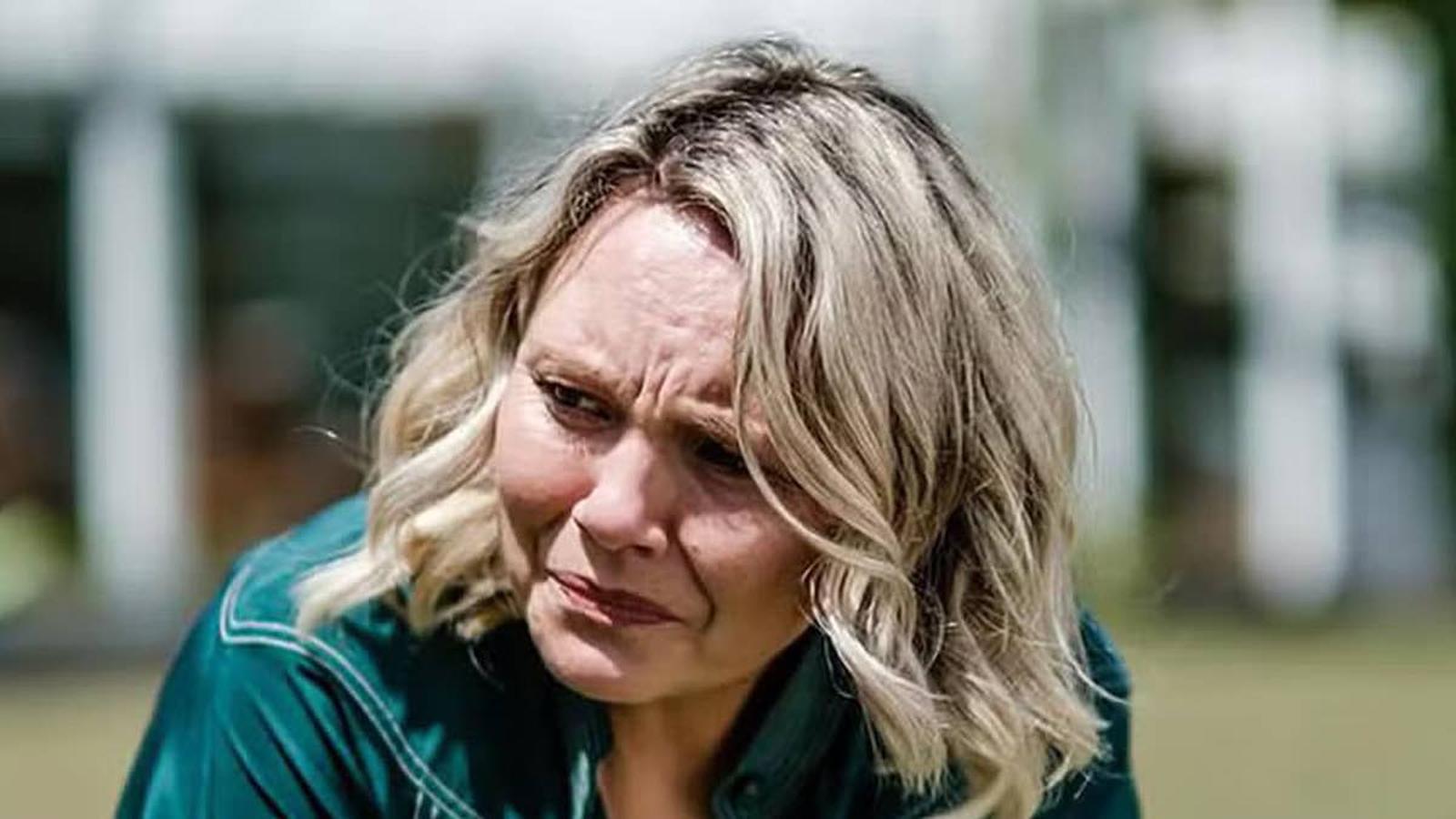 Actress Charlie Brooks looking distressed in a scene from the thriller Lie With Me
