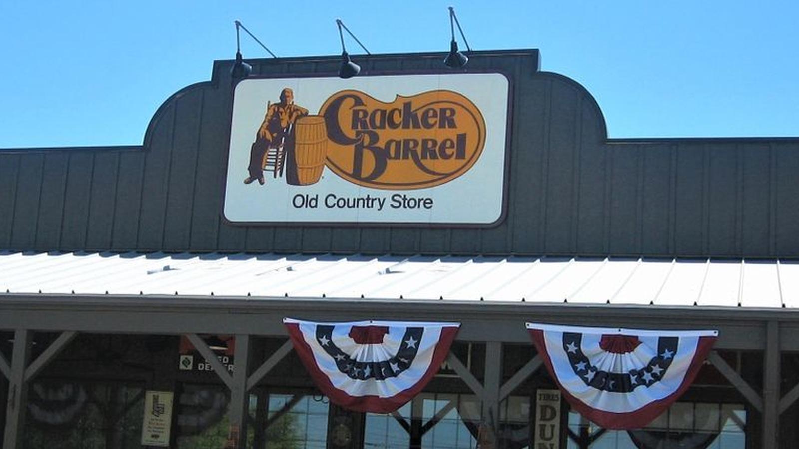 The exterior facade of a Cracker Barrel Old Country Store with signage visible