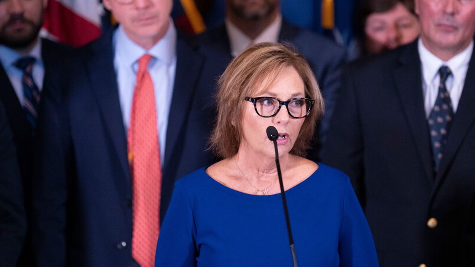Darline Graham speaking at a podium during her 2026 Senate campaign announcement event