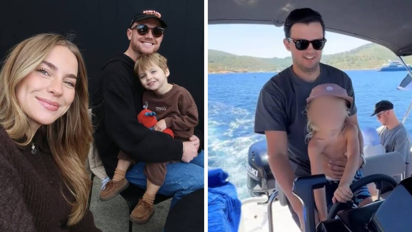 Influencer Emilie Kiser with family and a toddler on a boat without life jacket