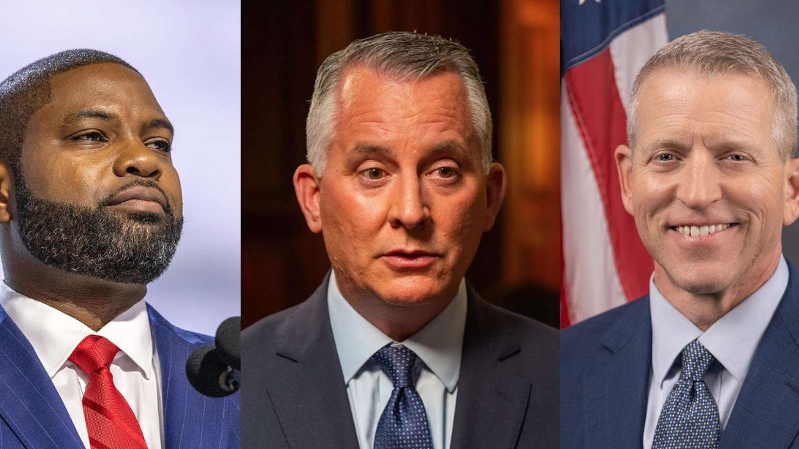Three portraits of prominent Florida political figures including Byron Donalds and other potential c