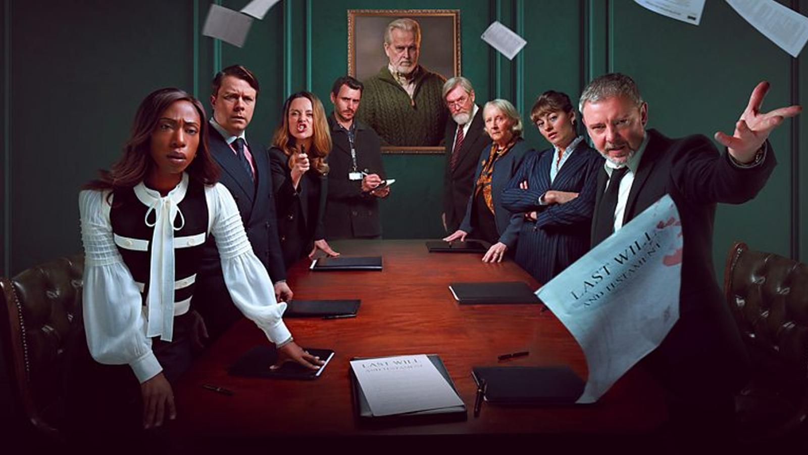 The ensemble cast of the BBC thriller series I, Jack Wright gathered around a table