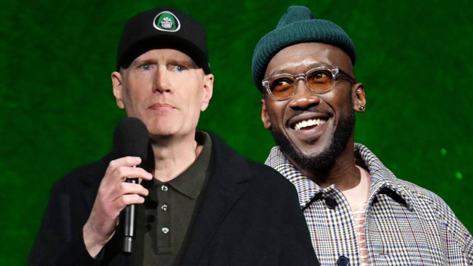 Kevin Feige and Mahershala Ali appearing together at a Marvel Studios event