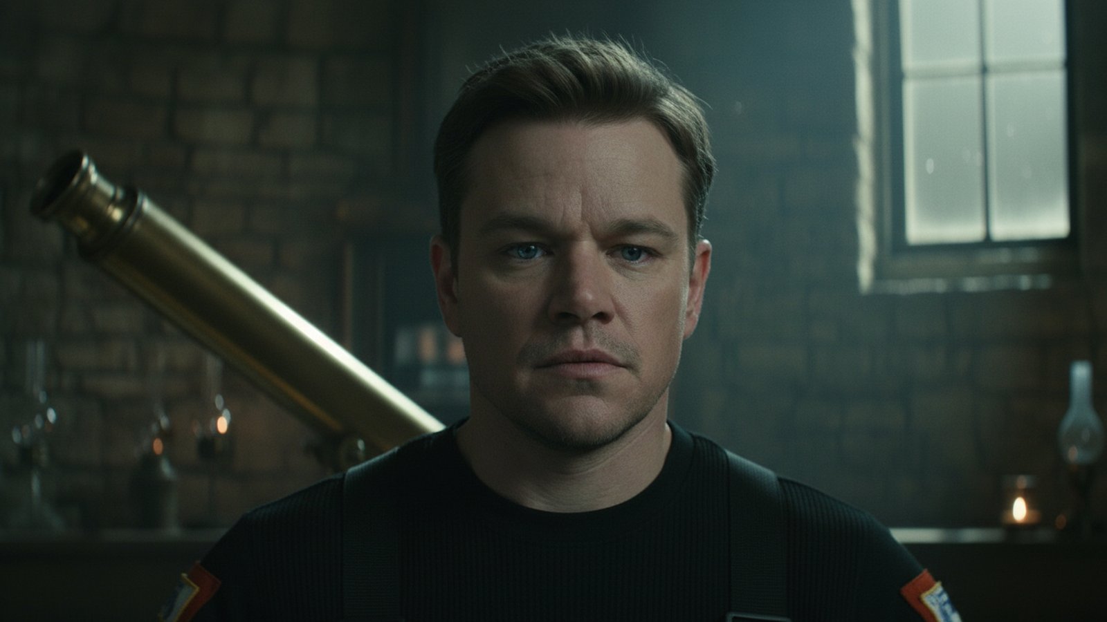 Close up portrait of actor Matt Damon looking directly at the camera