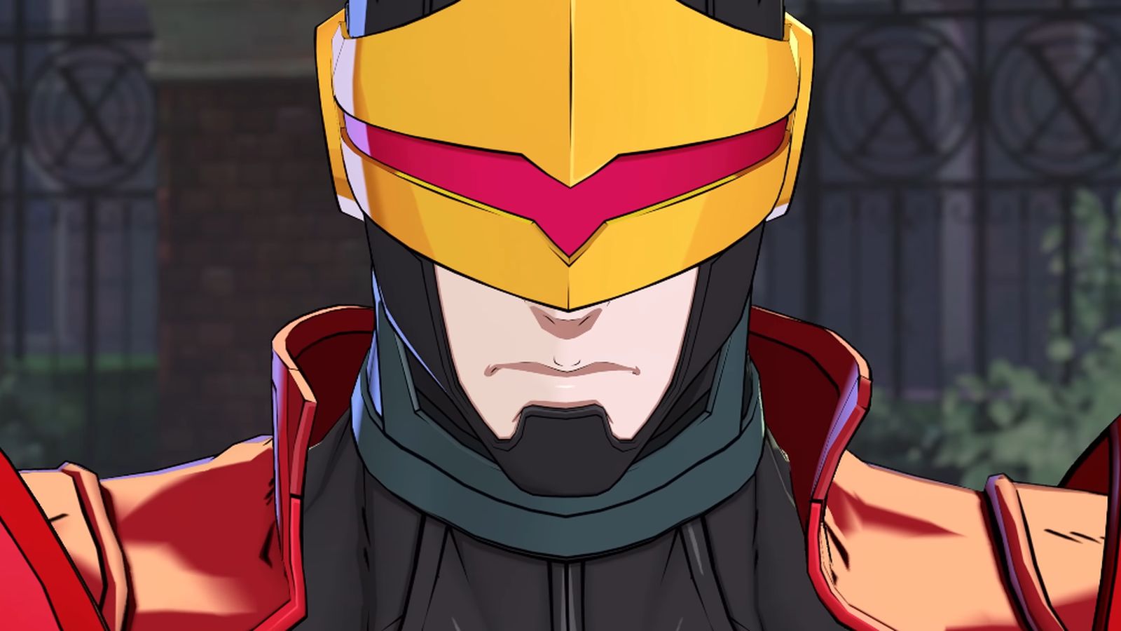 Close up portrait of Phoenix Cyclops wearing his signature yellow visor and costume