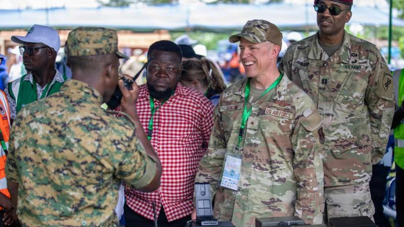 US military personnel and Togolese officials participating in a joint security training exercise