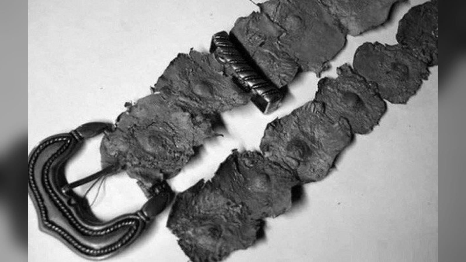Forensic police photograph of a belt handmade from human nipples by Ed Gein, November 1957.