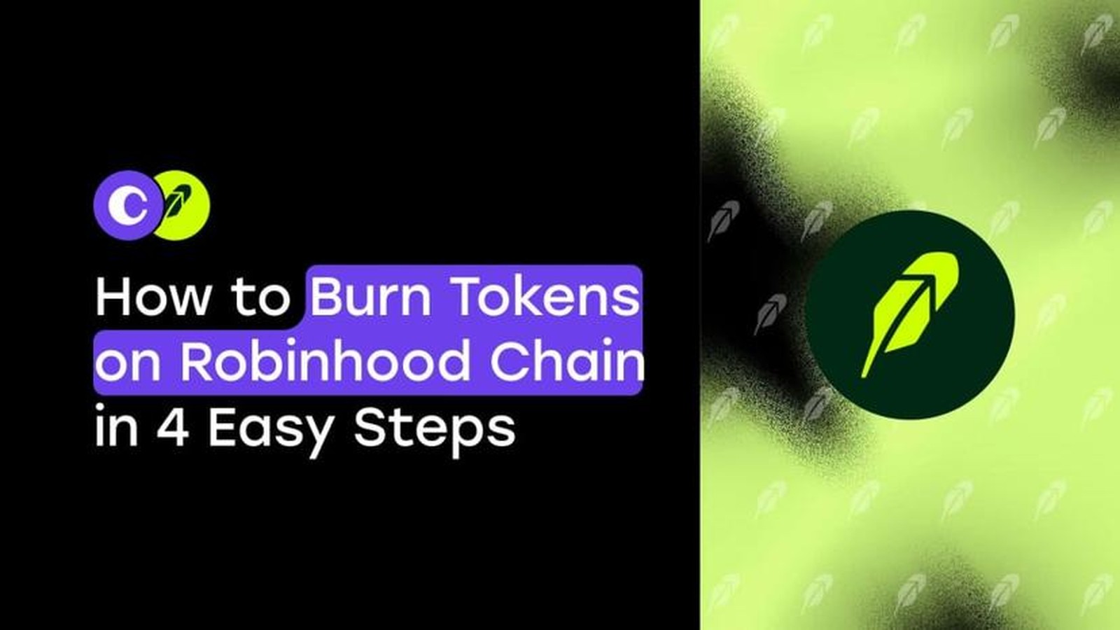 Robinhood logo and text overlay explaining how to burn tokens on Robinhood Chain