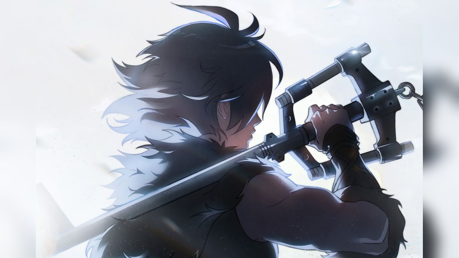Sora from Kingdom Hearts holding his iconic Keyblade weapon in an anime style