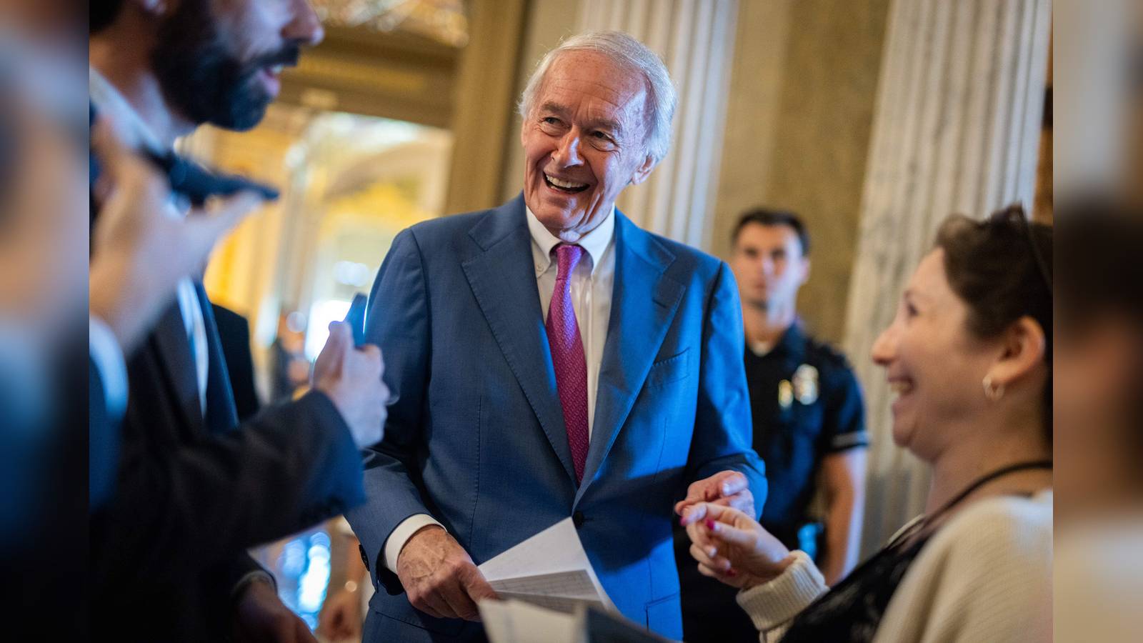 Senator Ed Markey smiling while interacting with people during a campaign event