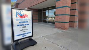 A sign for the Kansas City Board of Election Commissioners outside a vote center
