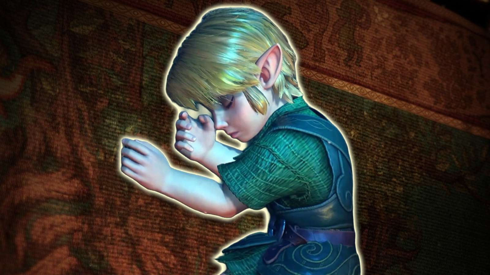 Link from The Legend of Zelda series with blonde hair and green tunic