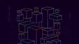 Colorful glowing wireframe cubes floating against a dark background representing data structures