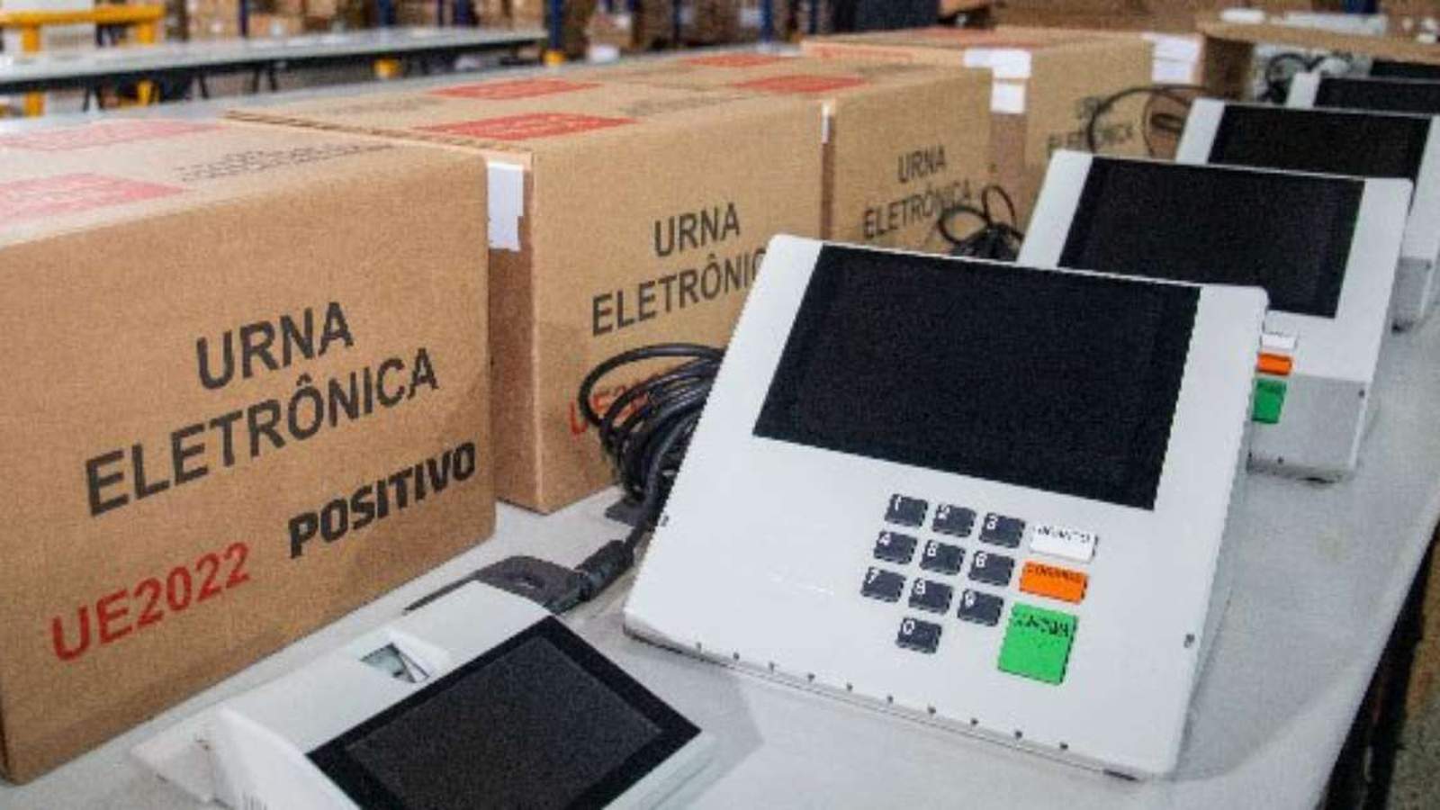 Several Brazilian electronic voting machines and boxes prepared for the election
