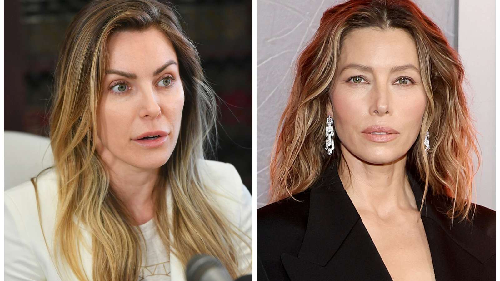 Side-by-side portraits of Crystal Harris and Jessica Biel