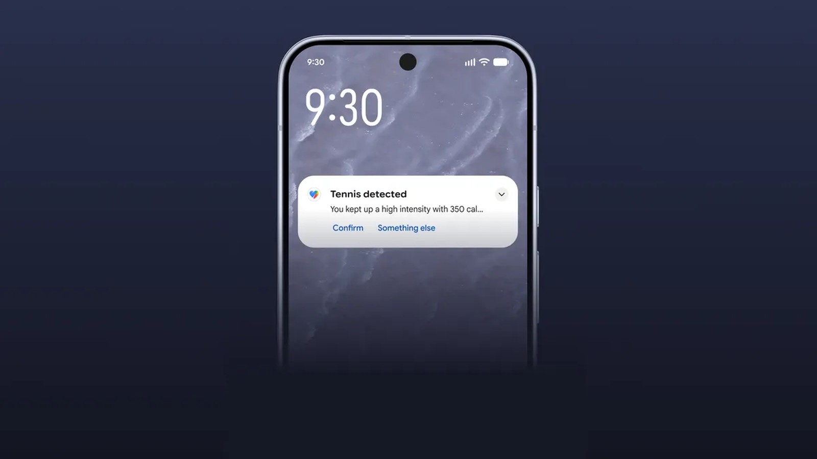 Smartphone displaying a tennis activity detection notification from Googles health and fitness track