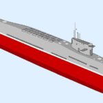 Digital illustration of an Indian nuclear powered ballistic missile submarine resembling the Arihant