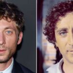 Side by side comparison portrait of actor Jeremy Allen White and late actor Gene Wilder