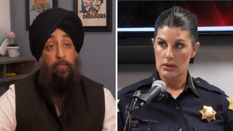 Split image showing Fresno candidate Naindeep Singh and Police Chief Mindy Casto