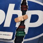 Torn PHP logo graphic with code snippets and a patch countdown note