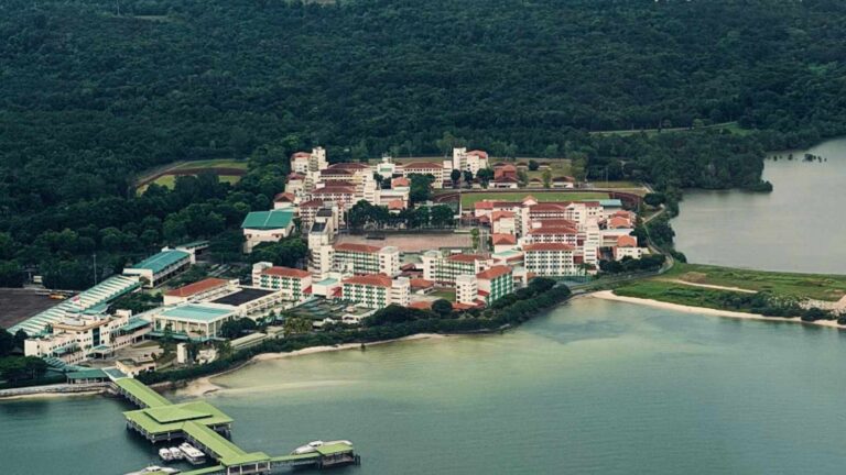 Aerial view of the Basic Military Training Centre facilities on Pulau Tekong island