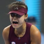 Sixteen-year-old tennis player Sun Xinran reacting passionately on the court during the China Open